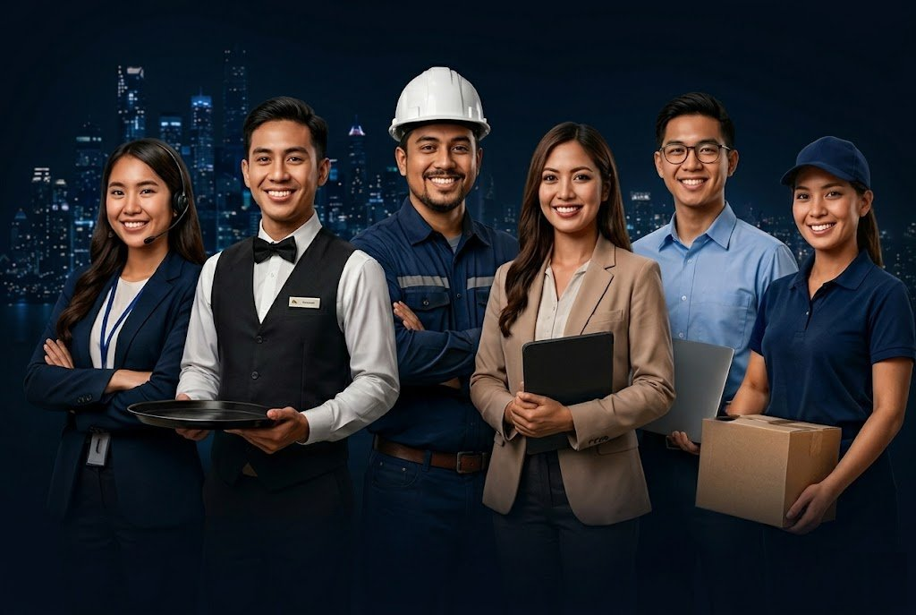 Diverse workforce across BPO, hospitality, maritime, finance, and logistics roles